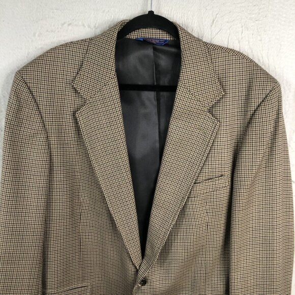 Vintage Pendleton Blazer Mens 42L Brown Houndstooth Wool Sport Coat Jacket - Picture 2 of 16
